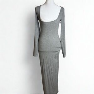 SKIMS Ribbed Scoop Neck Maxi Dress in Taupe